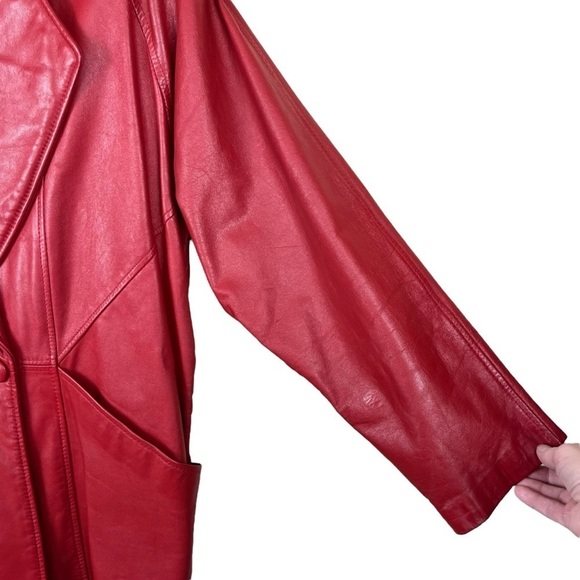 Vintage G-III Red Leather 80’s Single Button Rock Punk Coat Size Small - Picture 6 of 16